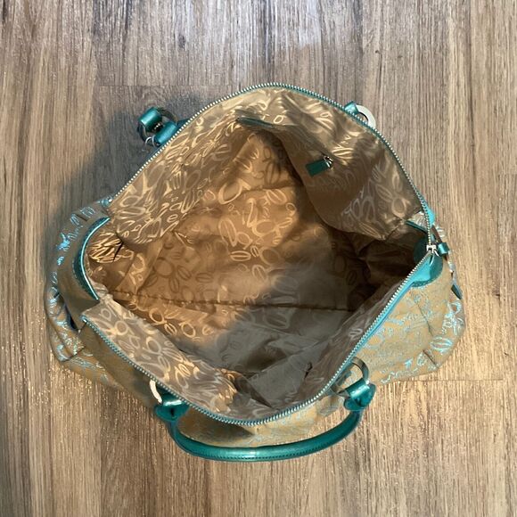 Bebe Purse Bag Handbag Tote Vintage Large Blue Khaki Logo - Picture 8 of 16